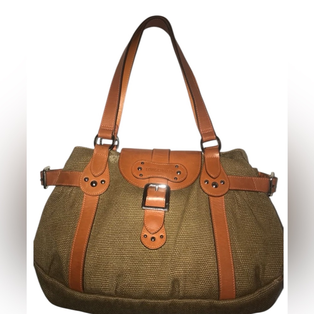👜Vintage Longchamp Idole Y2K handbag in Oat brown tweed with tan leather accent